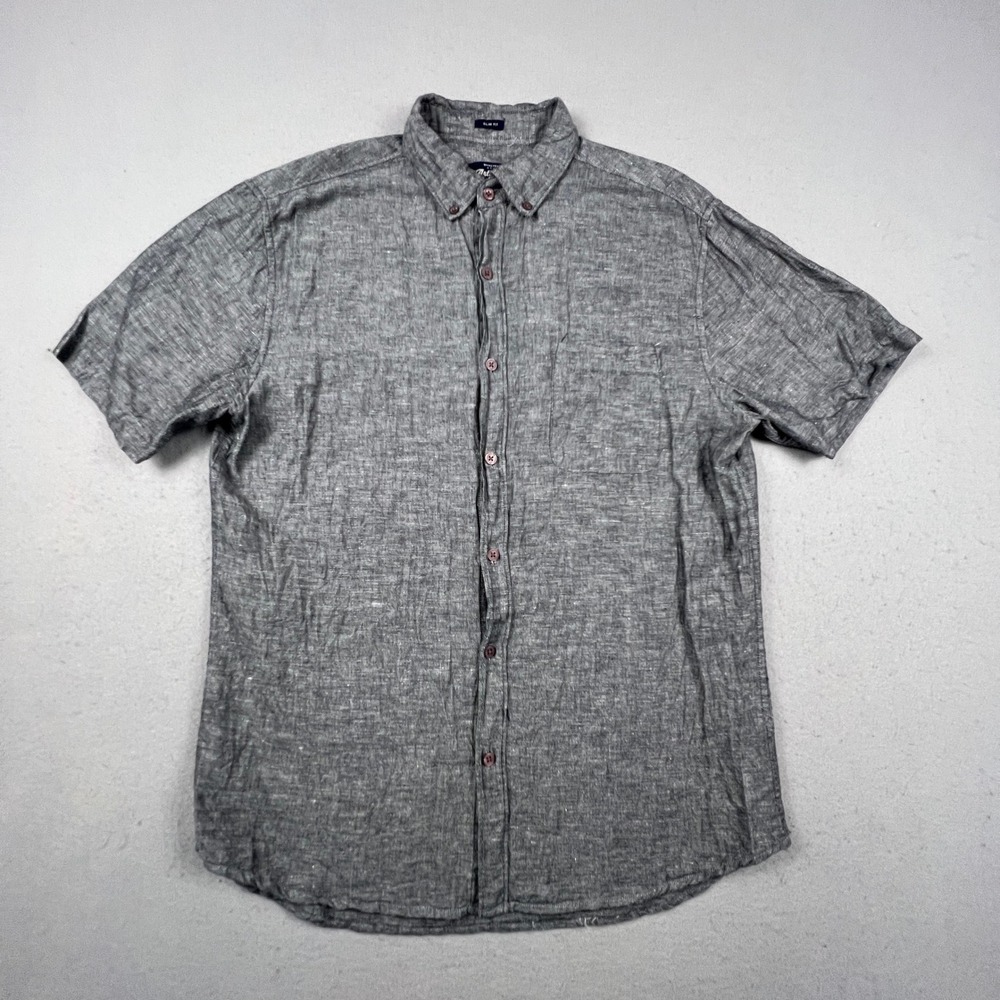 Artistry in Motion Button Down Shirt Mens M Gray Slim Fit Short Sleeve Casual